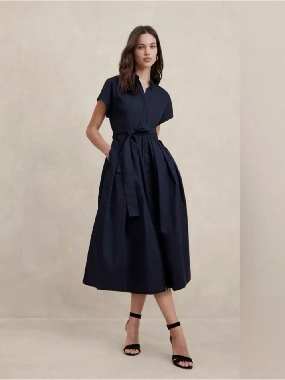Banana Republic Navy Poplin Tie-Waist Midi Shirtdress